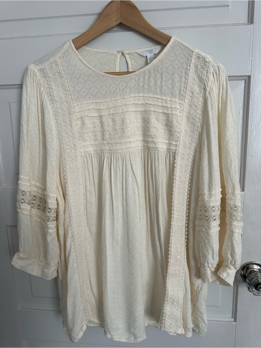 Boho Cream Lace-Panel Blouse